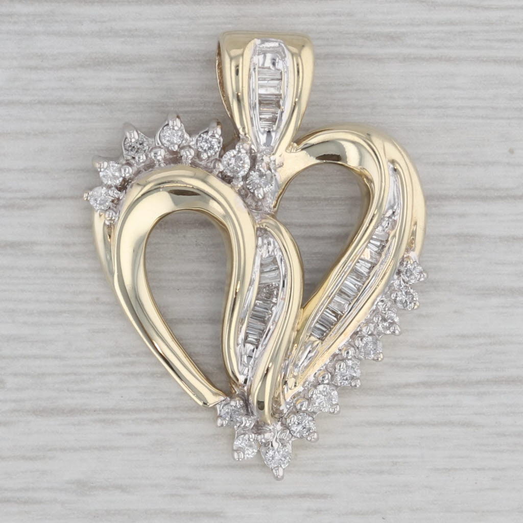 Gray 0.45ctw Diamond Open Heart Pendant Necklace 10k Yellow Gold