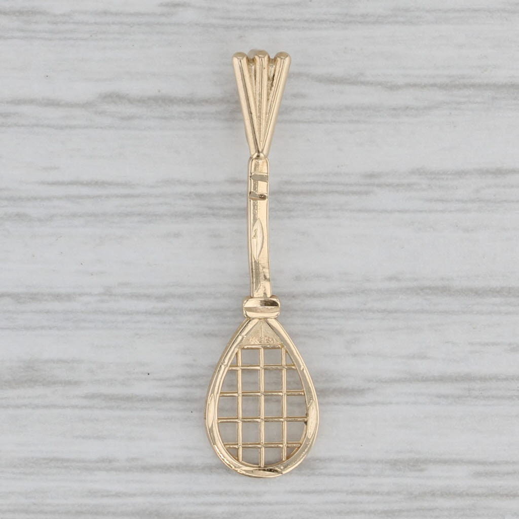 Gray Tennis Racquet Pendant 14k Yellow Gold Drop