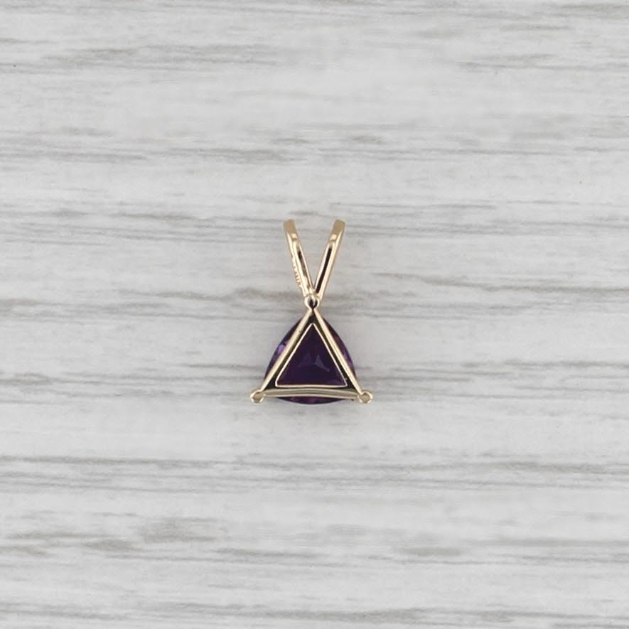0.90ct Trillion Amethyst Solitaire Pendant 14k Yellow Gold Small Drop