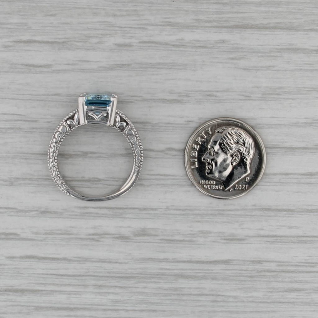 2.06ctw Emerald Cut Aquamarine Diamond Ring 14k White Gold Size 5.5