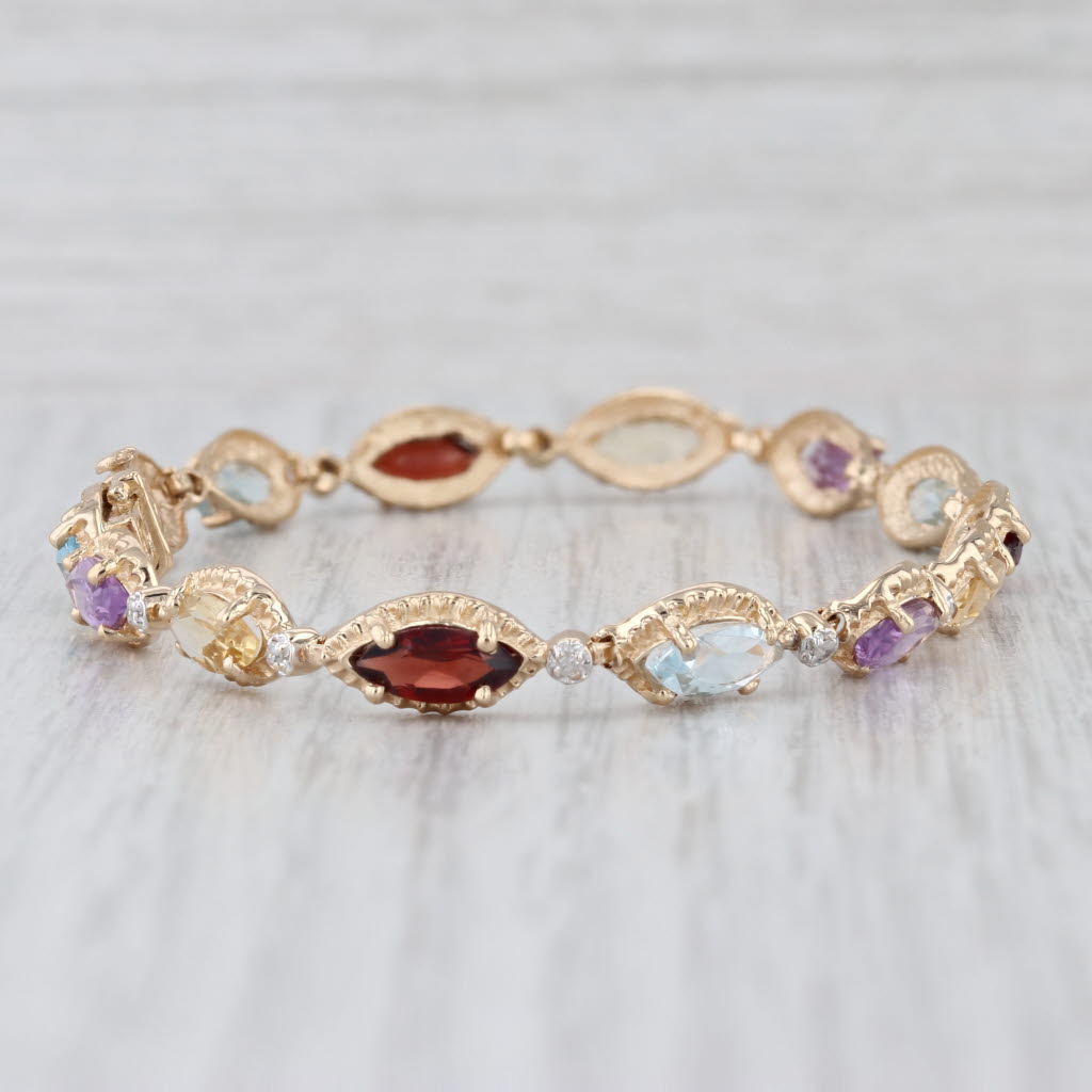 7.96ctw Gemstone Tennis Bracelet 14k Gold Topaz Amethyst Citrine Garnet Diamond