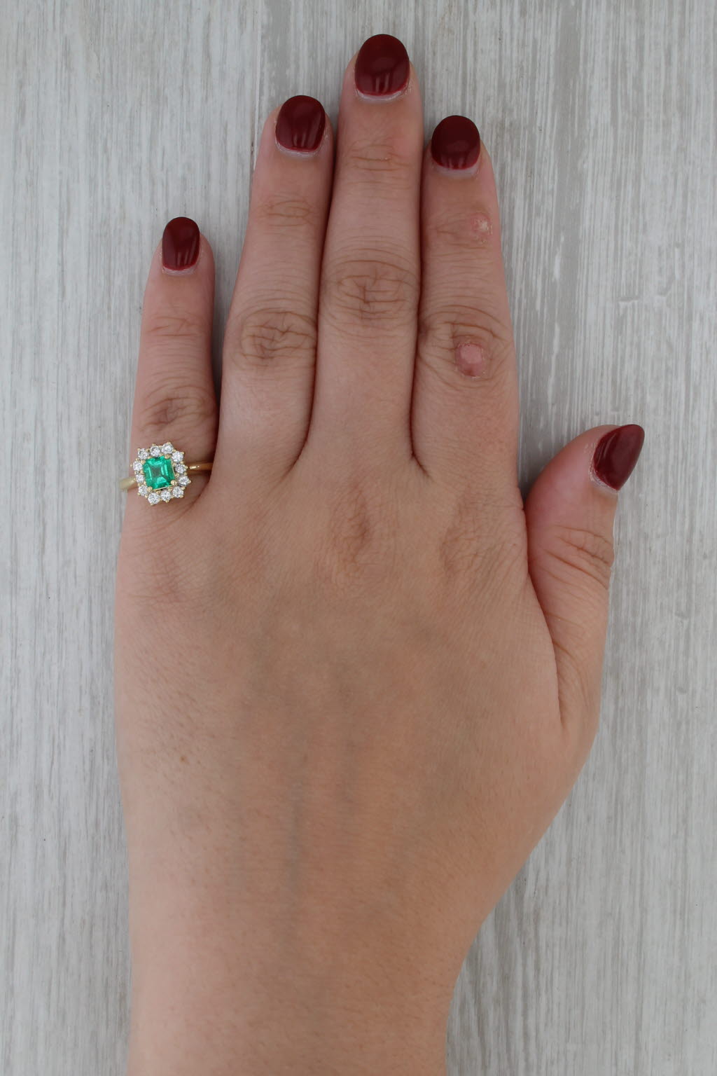 1.21ctw Emerald Diamond Halo Ring 18k Yellow Gold Size 5.75 Engagement