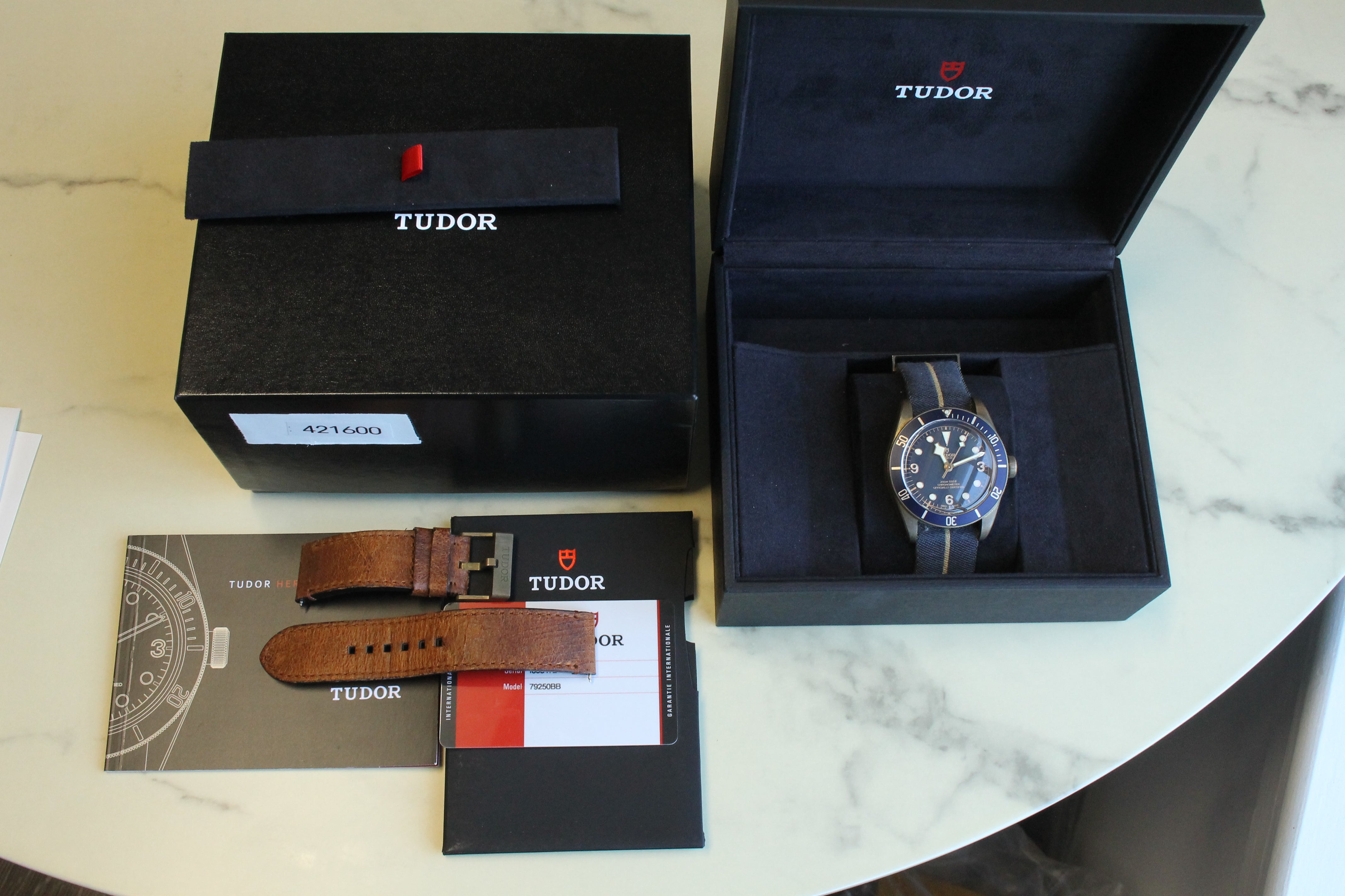 Dark Slate Gray Tudor Heritage Bronze Bay Mens 43mm Divers Watch Bucherer Box Papers 79250BB