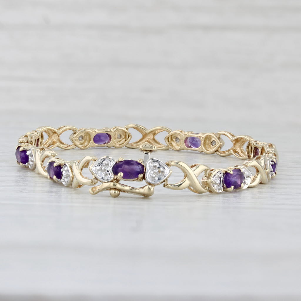 Light Gray 1.80ctw Amethyst Diamond Bracelet 10k Yellow Gold 6.75" Hearts Infinity Links