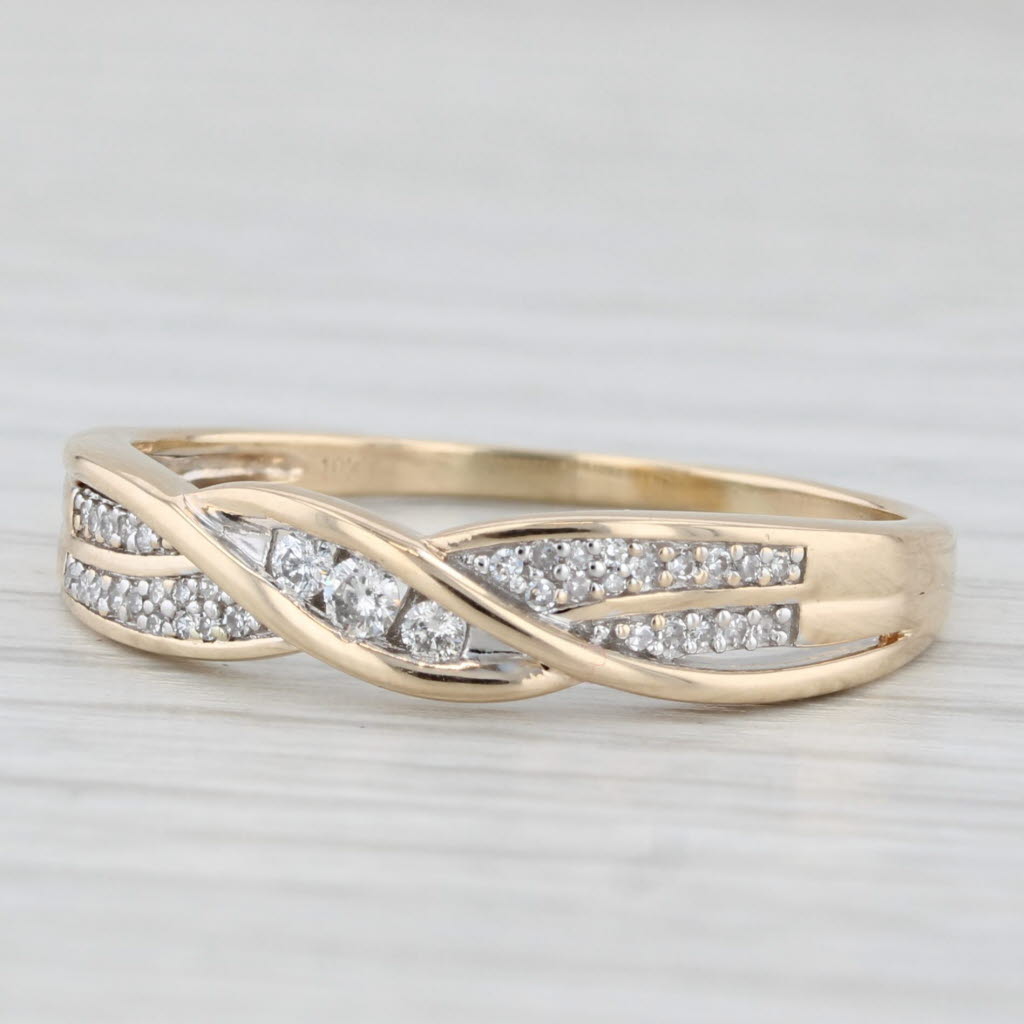 Light Gray Woven Diamond Ring 10k Yellow Gold Size 10.25 Stackable Anniversary Ring