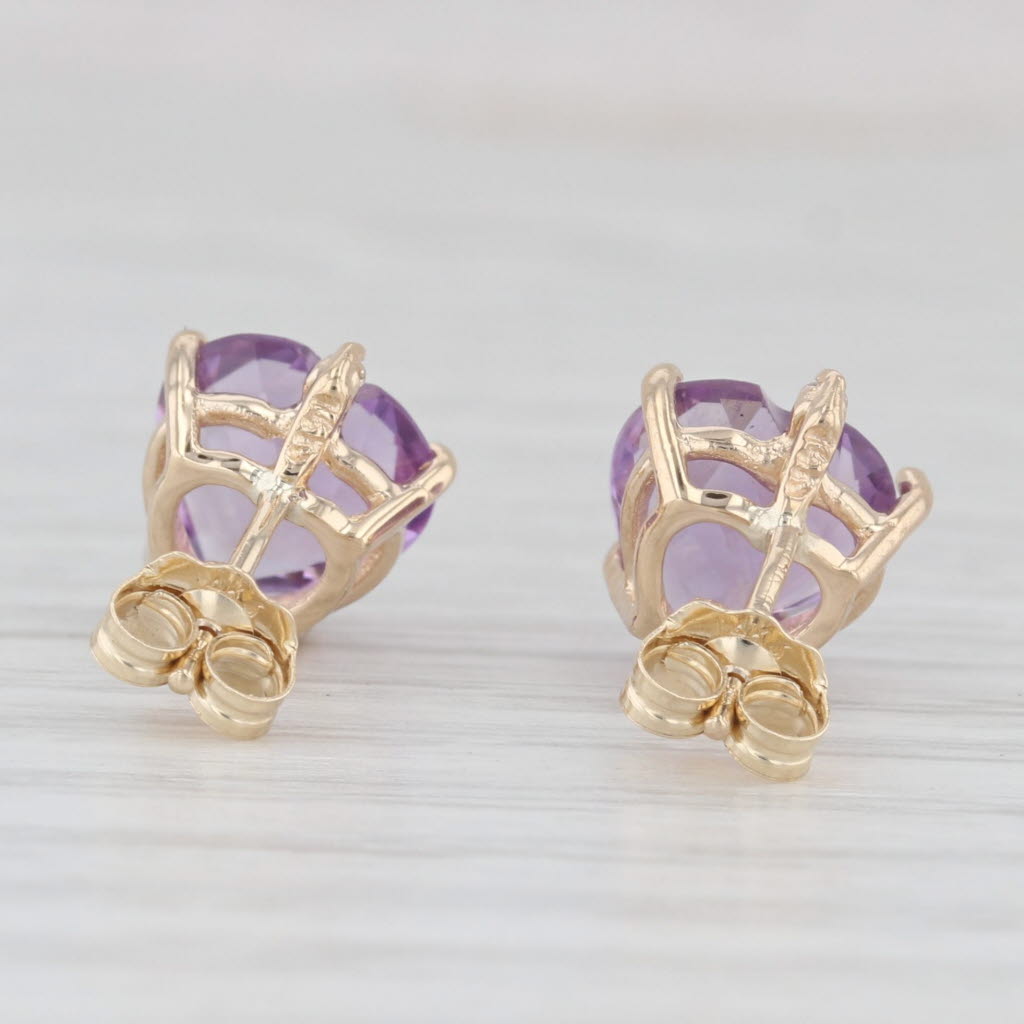 Light Gray 3.20ctw Amethyst Heart Stud Earrings 14k Yellow Gold Diamond Accents