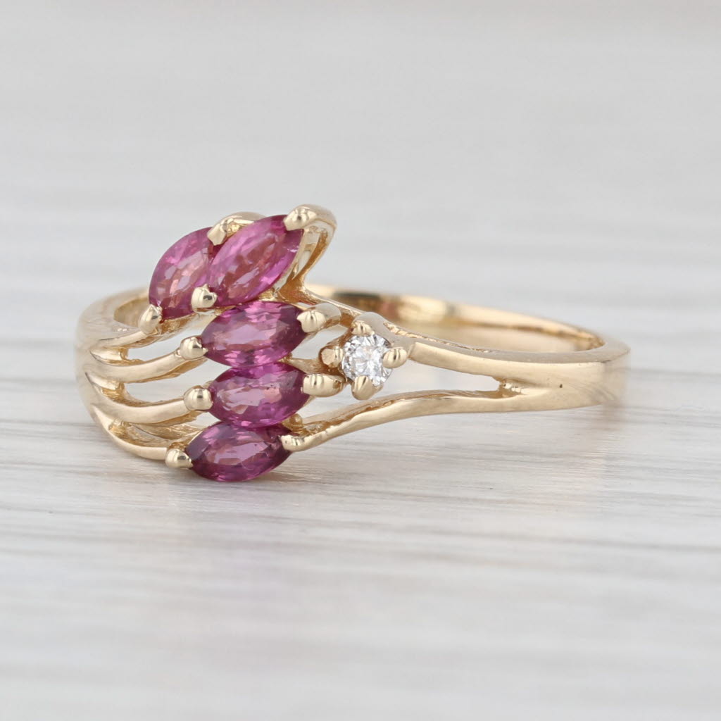 0.52ctw Ruby Cluster Diamond Ring 14k Yellow Gold Size 6 Bypass