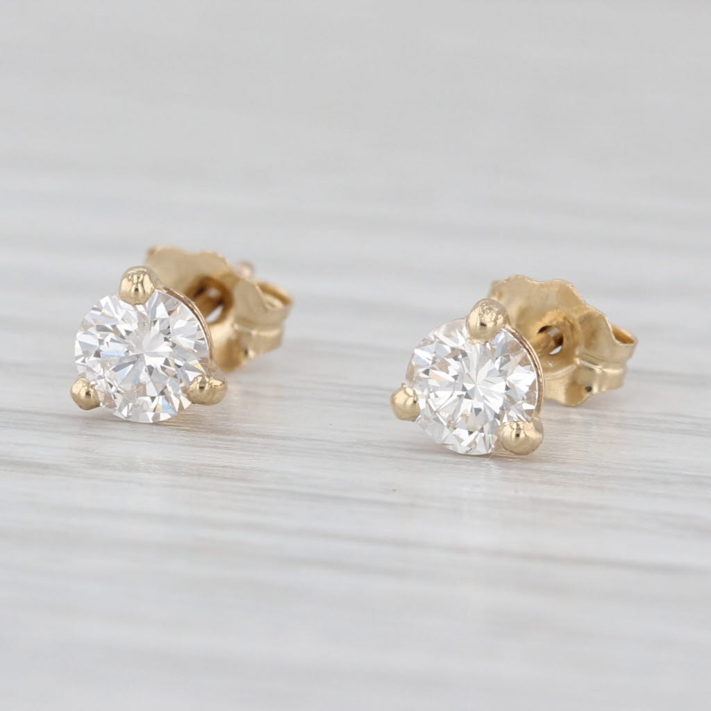 New 0.66ctw Round Brilliant Diamond Solitaire Stud Earrings 14k Gold Studs