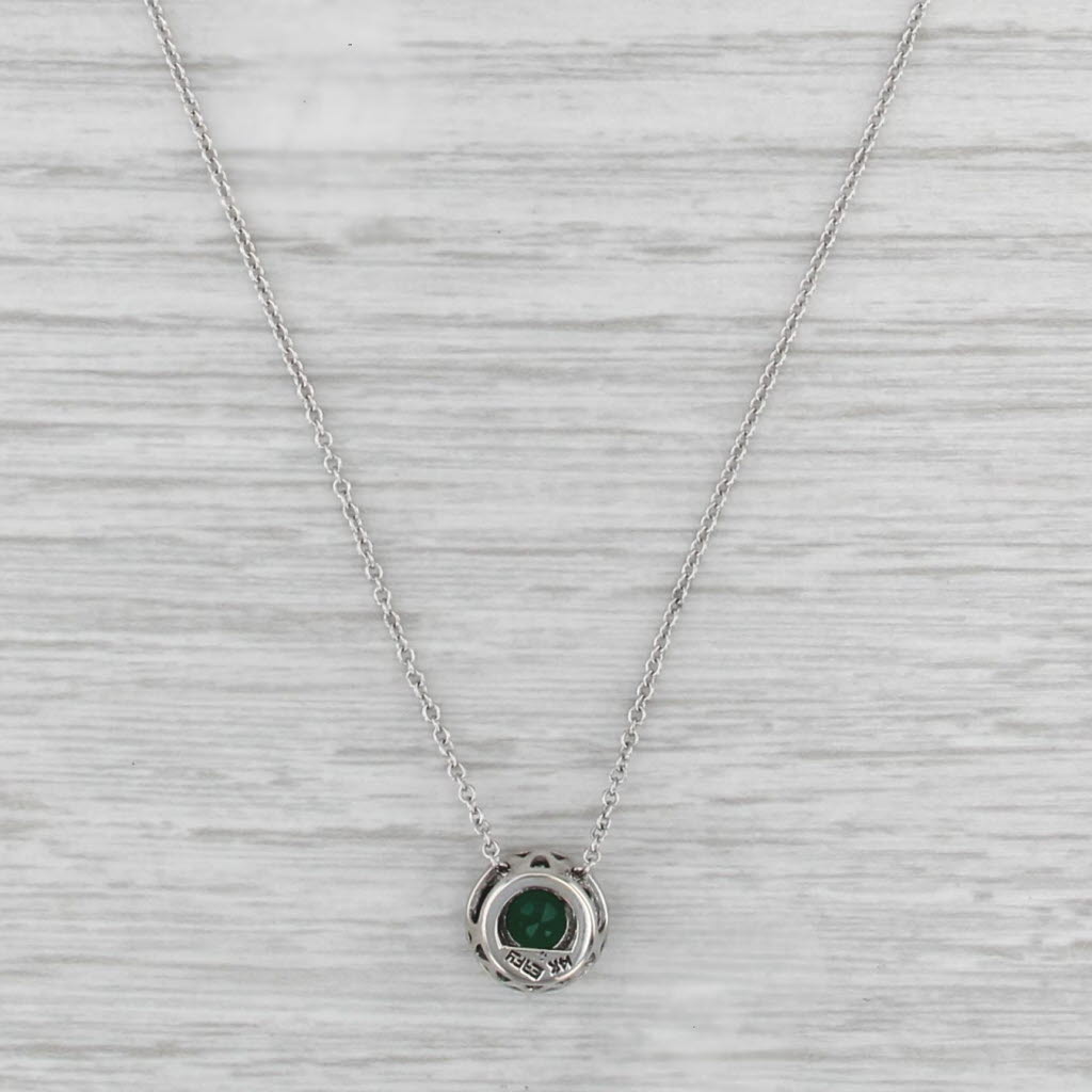 Effy 0.78ctw Emerald Diamond Halo Pendant Necklace 14k White Gold 16" 18"