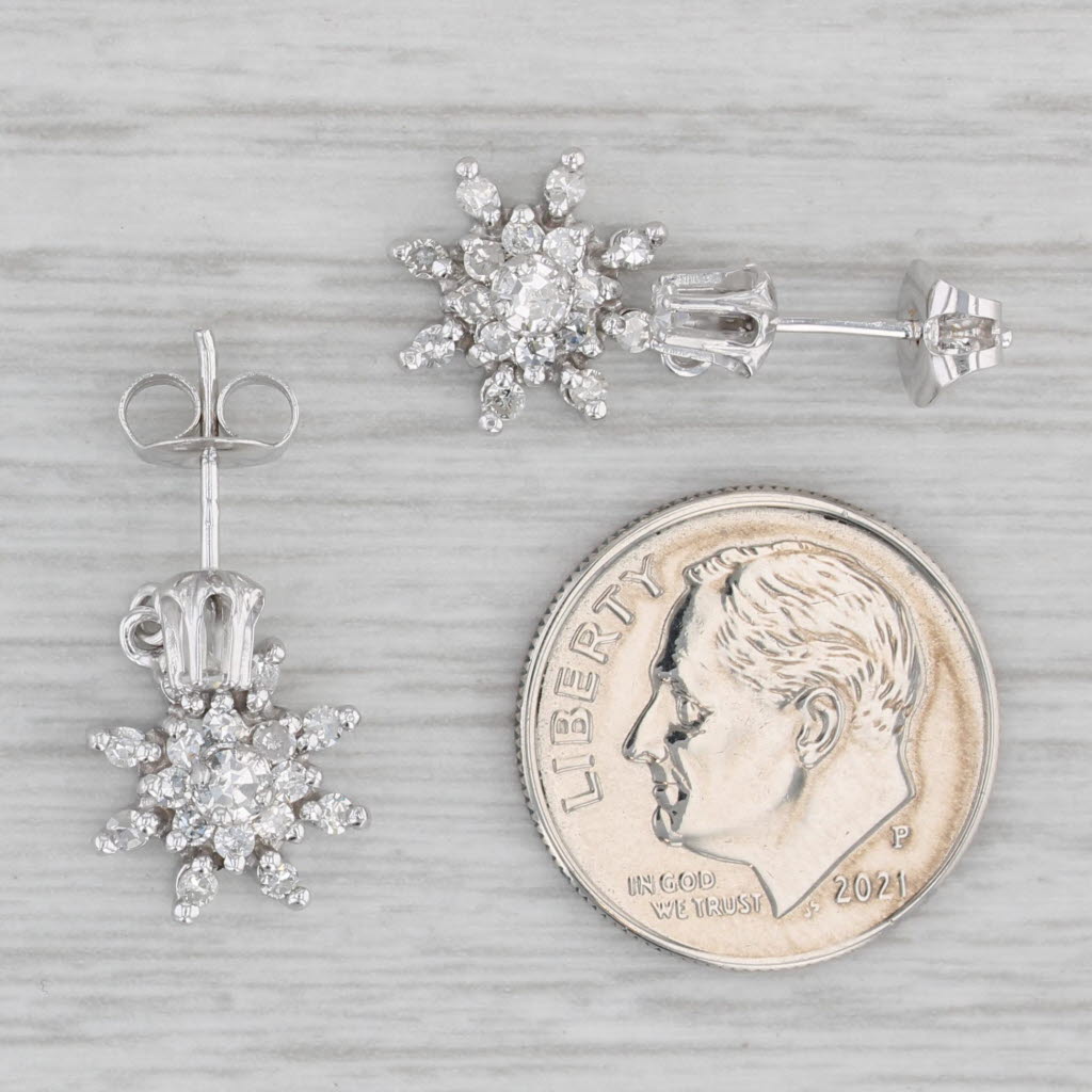 Gray 0.58ctw Diamond Snowflake Flower Dangle 14k White Gold