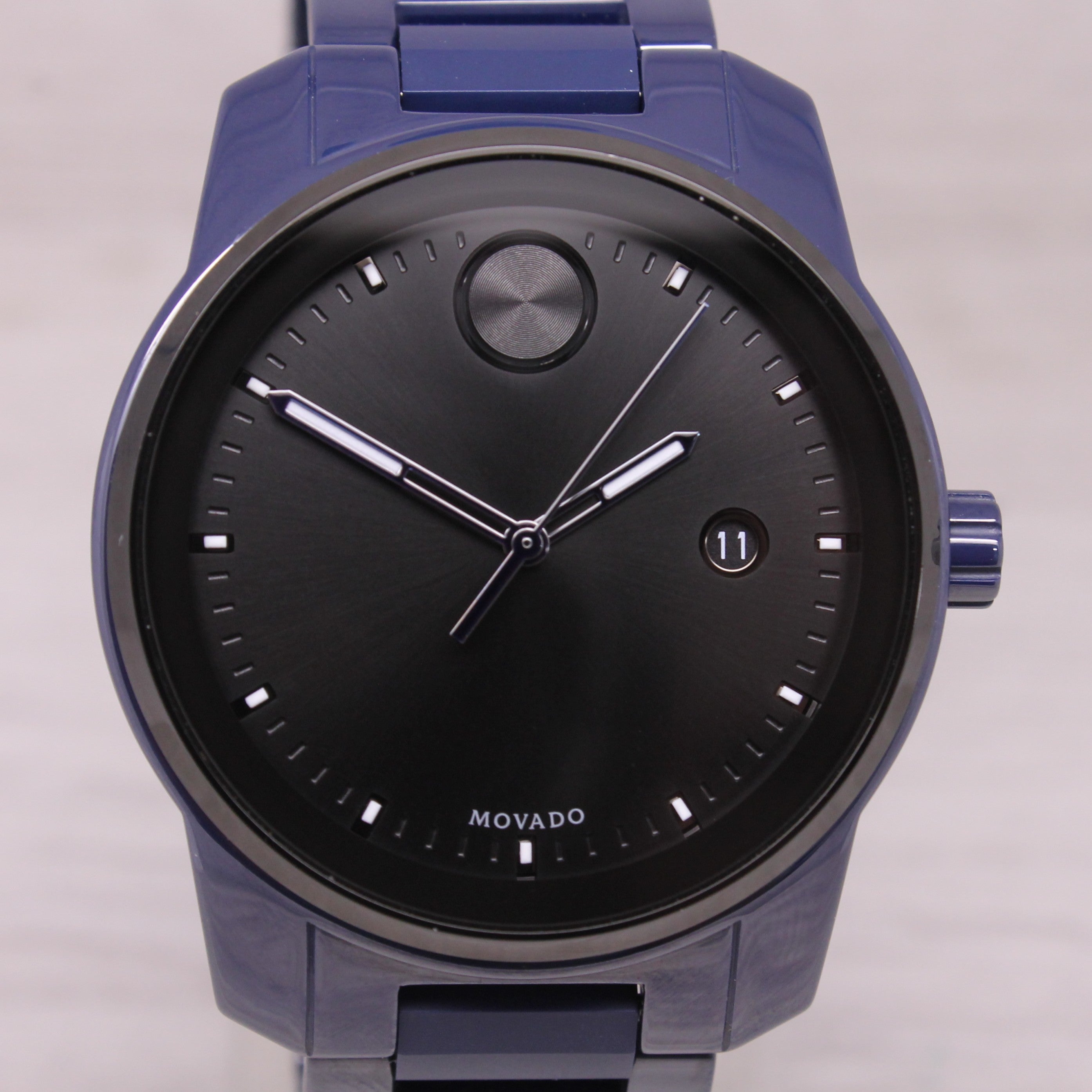 Movado Bold Verso 42mm Quartz Watch Blue IP Stainless Steel Date Swiss 3600862