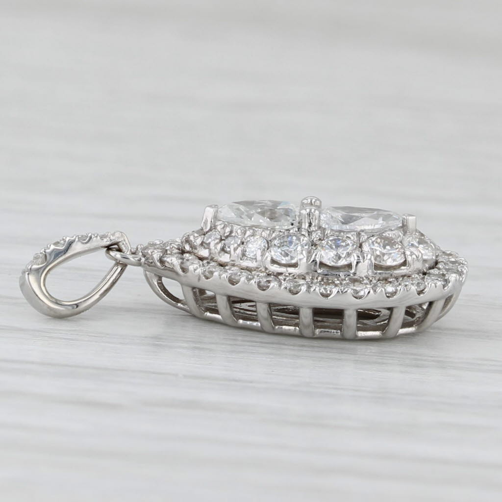Light Gray 0.83ctw Diamond Teardrop Halo Pendant 10k White Gold