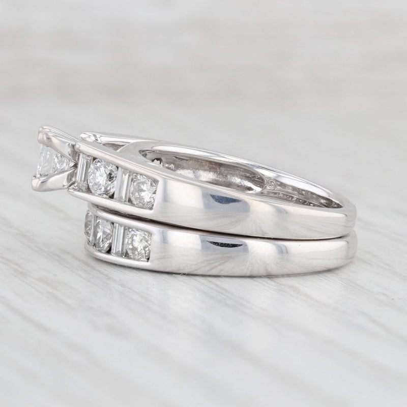 Light Gray 1.53ctw Princess Diamond Engagement Ring Wedding Band Set 14k Gold Size 7