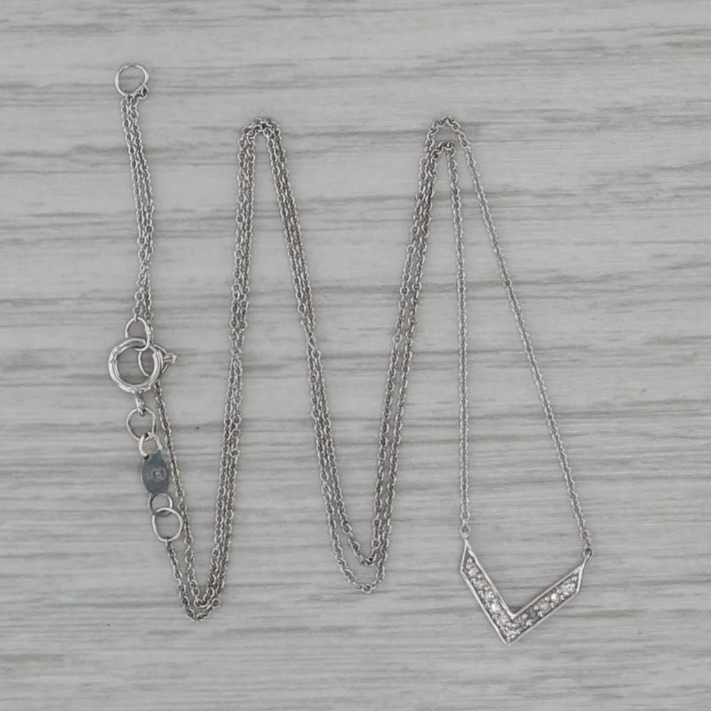 Diamond V Necklace 14k White Gold 15.25" 16.25" 17.25" Adjustable Cable