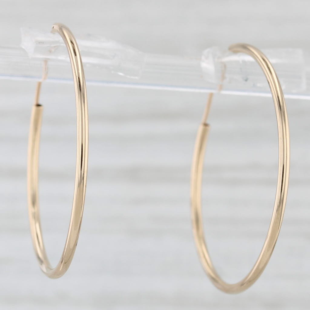 Light Gray Round Hoop Earrings 14k Yellow Gold Tube Clasp Pierced Hoops