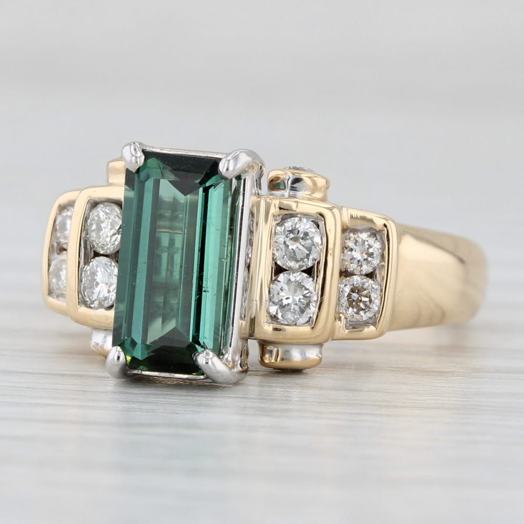 Light Gray 1.97ctw Green Tourmaline Diamond Ring 18k Yellow Gold Size 6.5-6.75