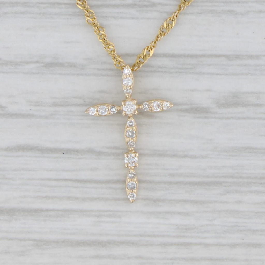 Gray Small Diamond Cross Pendant Necklace 14k Yellow Gold 17.75" Rope Chain