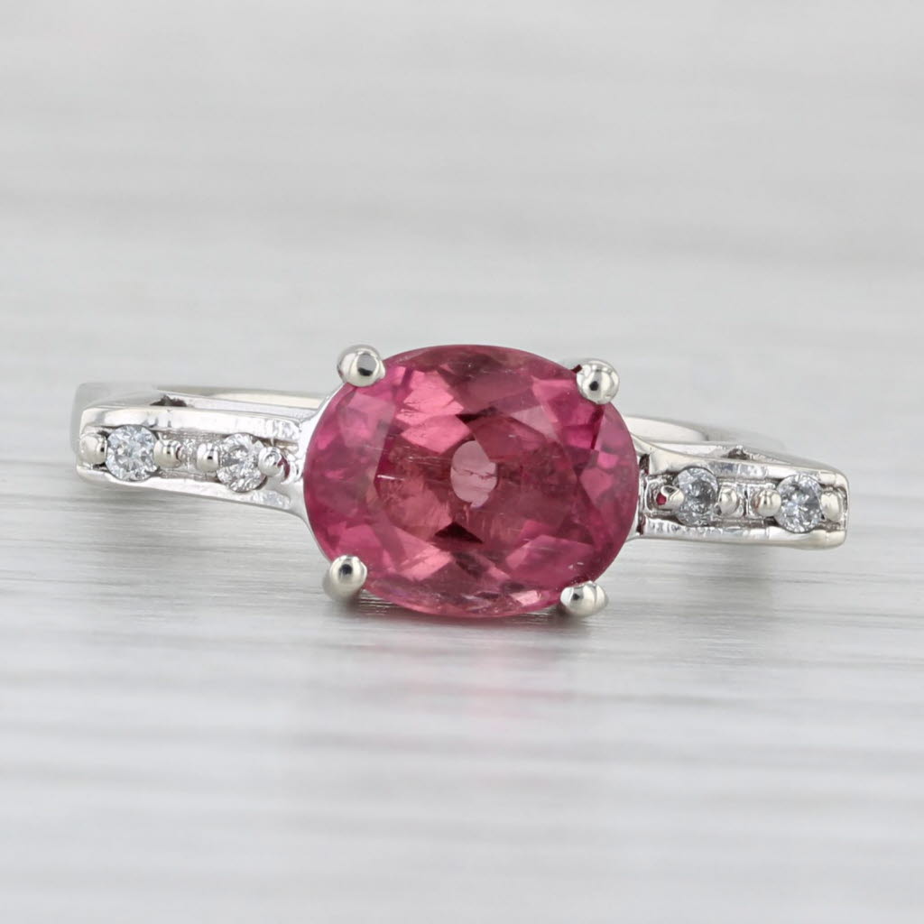 Light Gray 2.16ctw Pink Tourmaline Diamond Ring 14k White Gold Size 6 Unique Design