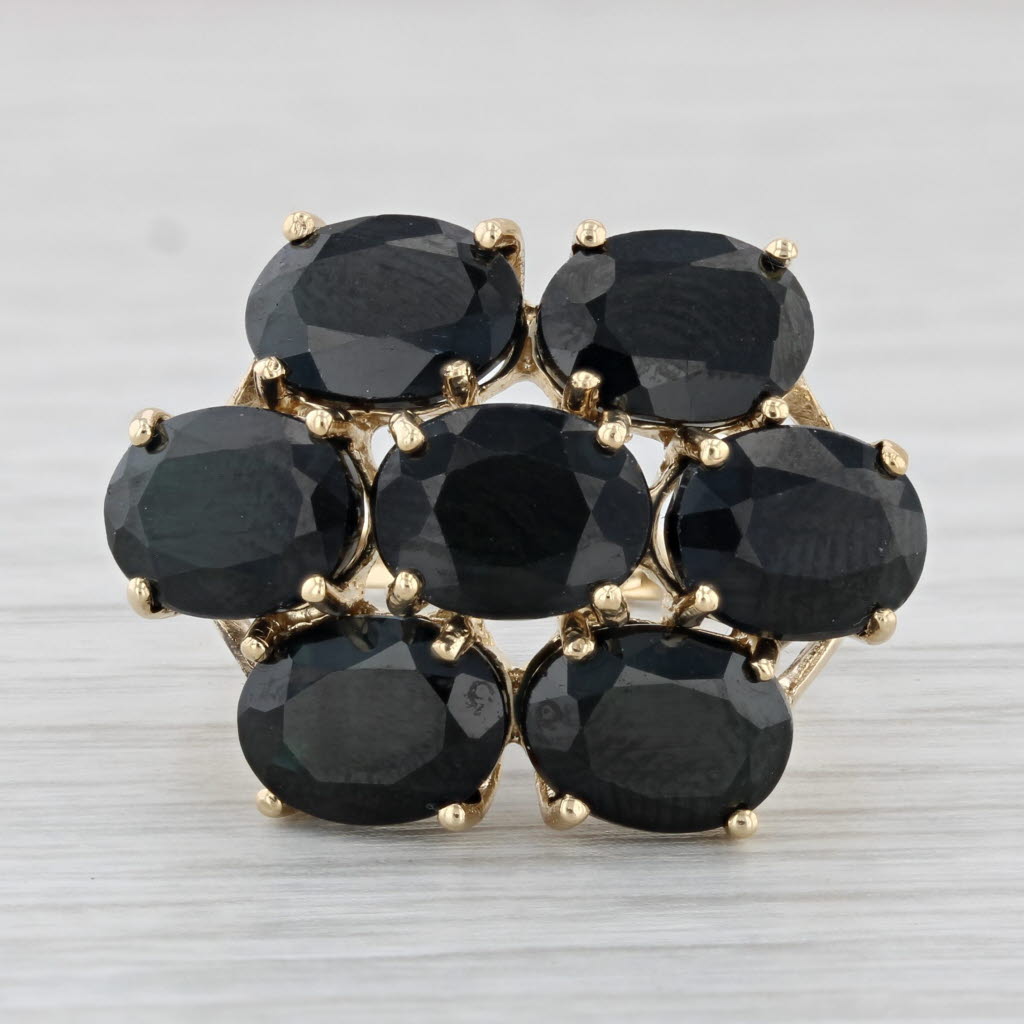 Dark Slate Gray 12.50ctw Black Sapphire Cluster Ring 10k Yellow Gold Size 8.25 Cocktail