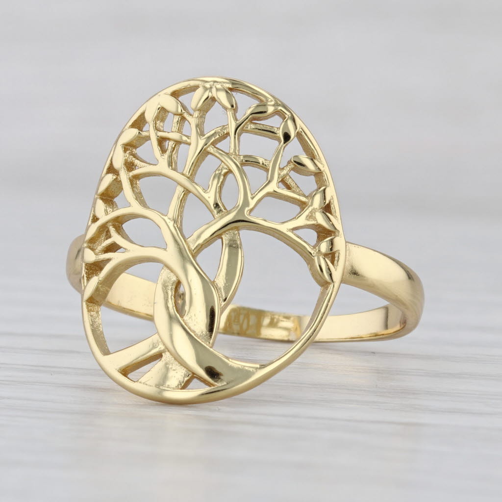 Yggdrasil Viking Tree Norse Tree of Life Ring Gold Plated Sterling Silver