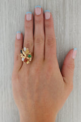Rosy Brown Floral Multicolor Jadeite Jade Cluster Ring 14k Yellow Gold Size 8 Cocktail