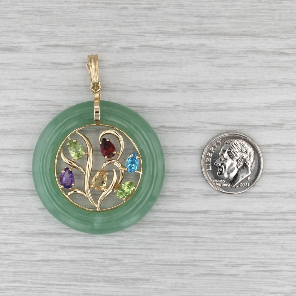 Jadeite Jade Hololith Gemstone Flower Pendant 14k Gold Clip Bail Statement