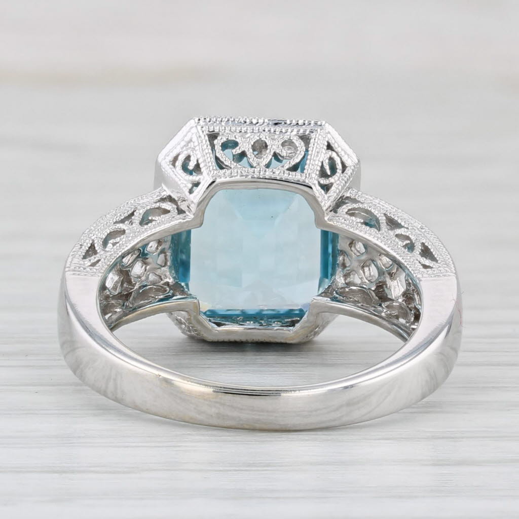 Light Gray 6.45ct Blue Topaz Solitaire Filigree Ring 14k White Gold Size 7