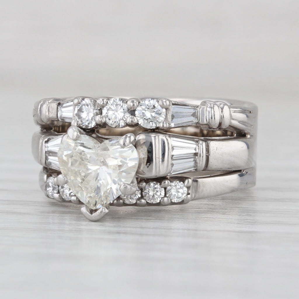 1.78ctw Bridal Set 14k White Gold 800 Platinum Engagement Ring Wedding Band