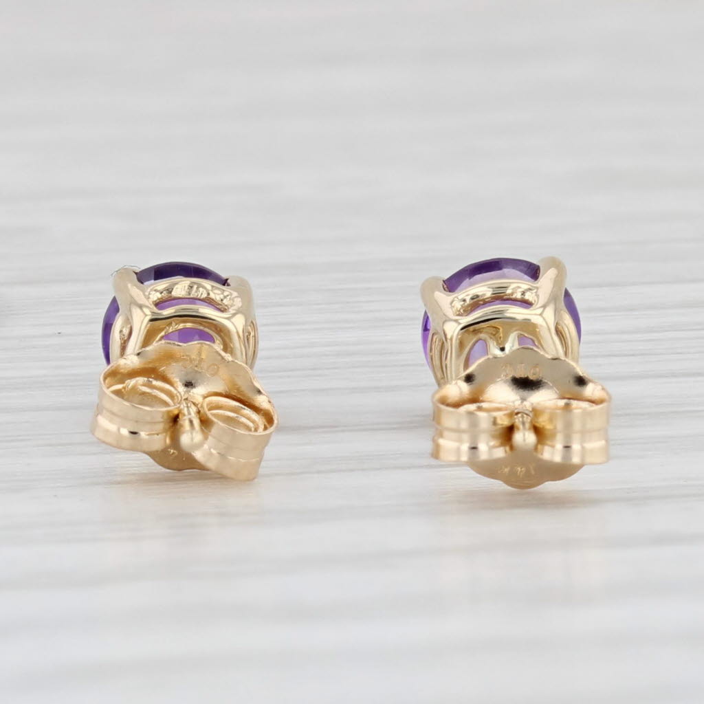 Light Gray 1ctw Round Amethyst Stud Earrings 14k Yellow Gold