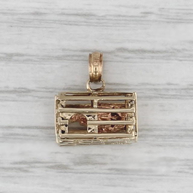 Lobster Crate Charm 14k Yellow Gold Nautical Souvenir 3D Figural Pendant