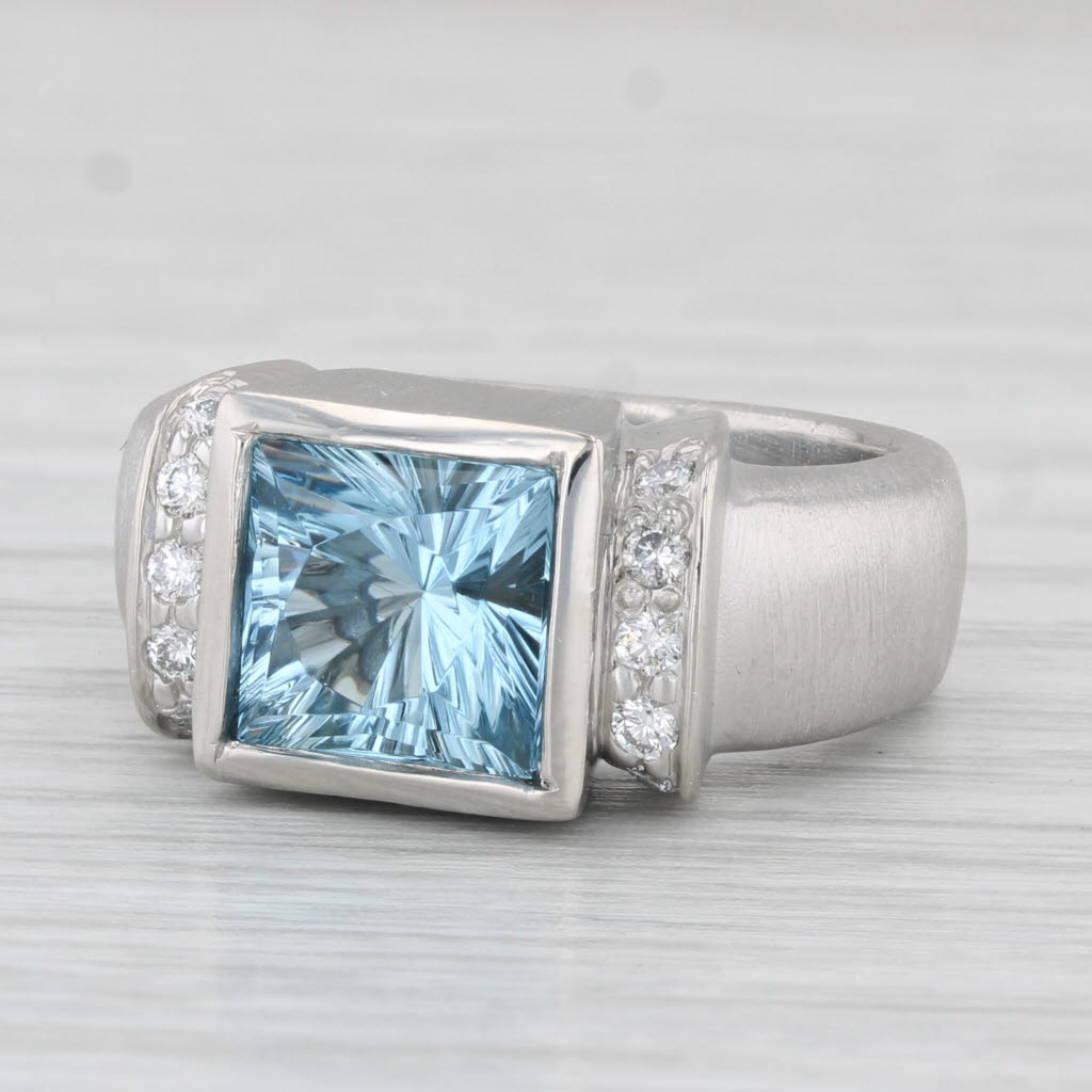 Light Gray 2.45ctw Aquamarine Diamond Ring Platinum Size 6.75 Brushed Finish