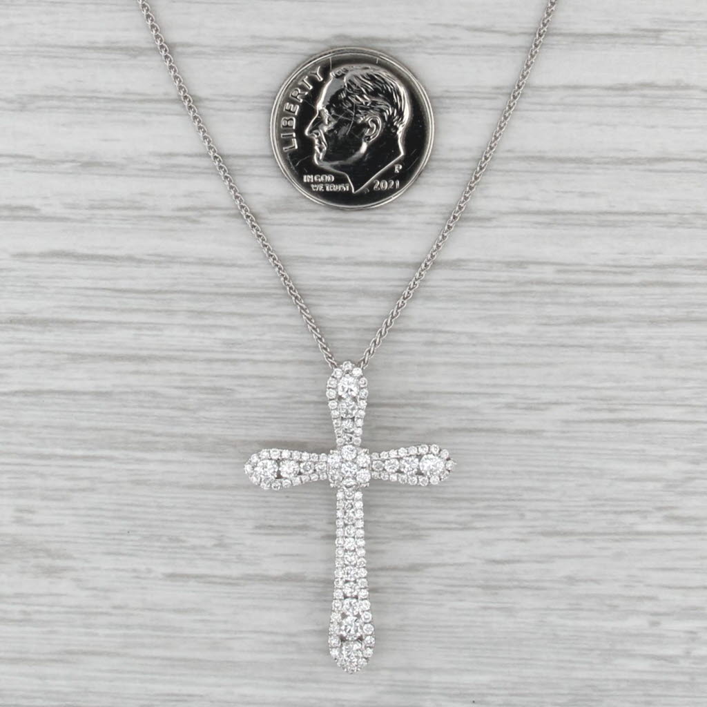 0.99ctw Diamond Cross Pendant Necklace 18k White Gold 17.75" Wheat Chain
