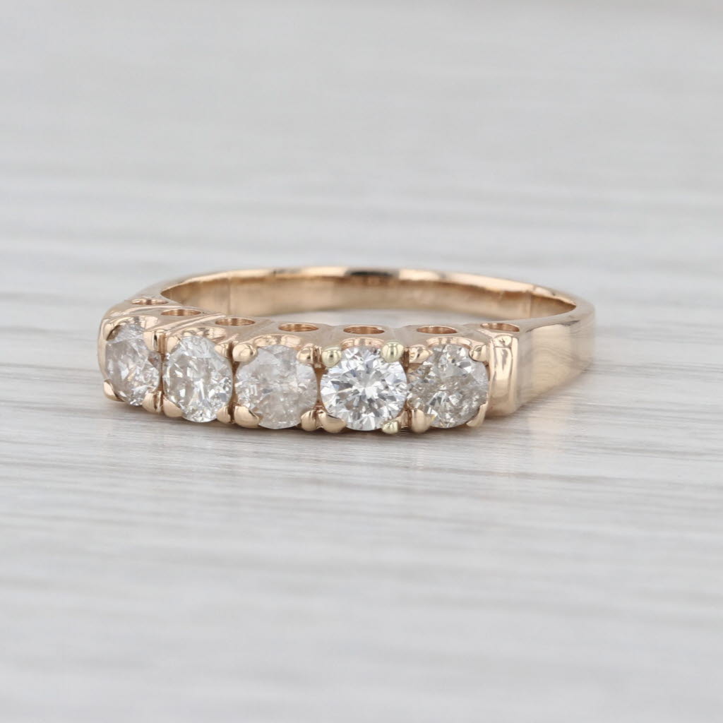0.70ctw Diamond 5 Stone Ring 14k Yellow Gold Wedding Anniversary Band Size 7