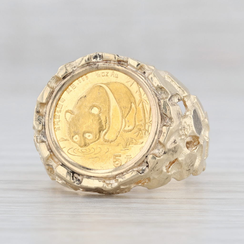 Light Gray 1987 Authentic Chinese Panda Coin Ring 14k 24k Yellow Gold Sz 6.75 5 Yuan 1/20oz