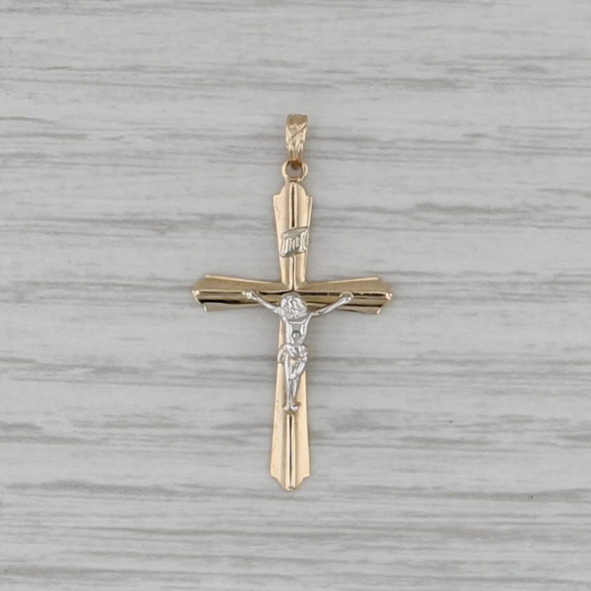Crucifix Cross Pendant 14k Yellow White Gold Figural Religious Jewelry