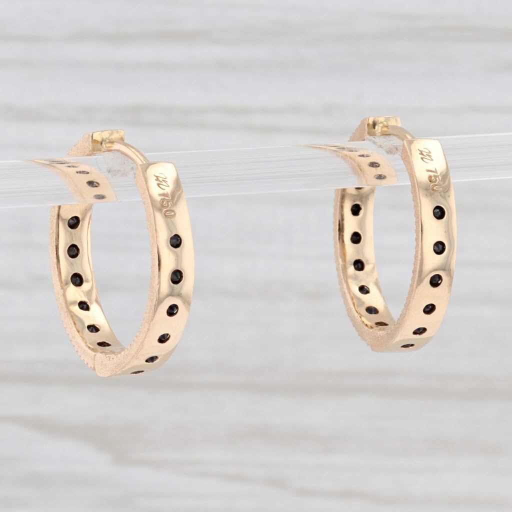New Nina Wynn Black Spinel Inside Out Hoop Earrings 18k Gold Hinged Snap Top