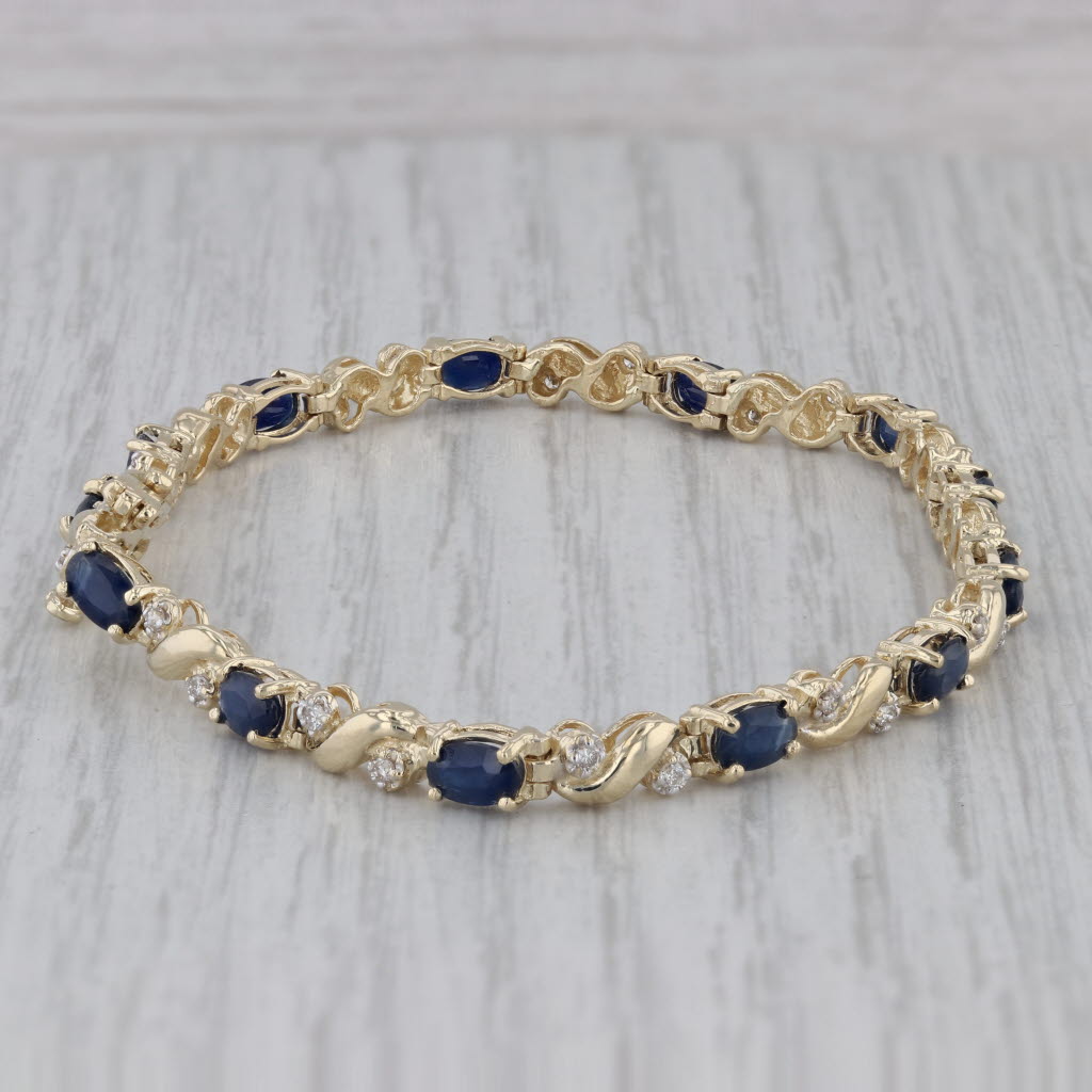 Gray 4.73 ctw Blue Sapphire Diamond 14K Yellow Gold Tennis Bracelet 7"