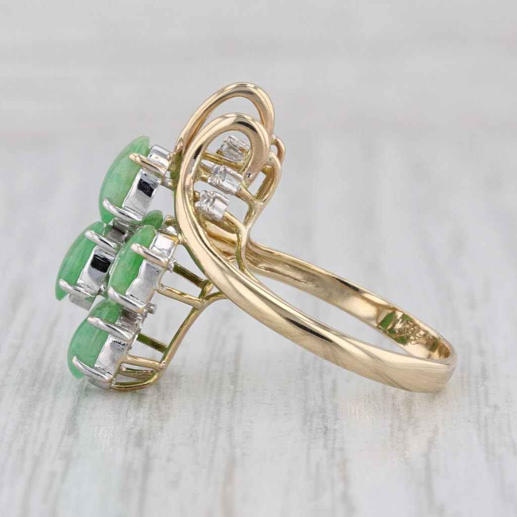 Green Jadeite Jade Diamond Cluster Ring 14k Yellow Gold Size 7.5