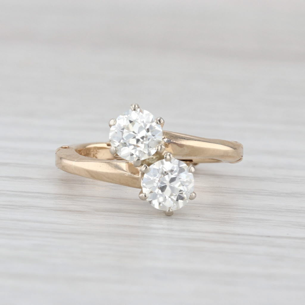 Vintage 1.01ctw Diamond 2-Stone Bypass Ring 14k Gold Anniversary Arthritic Band