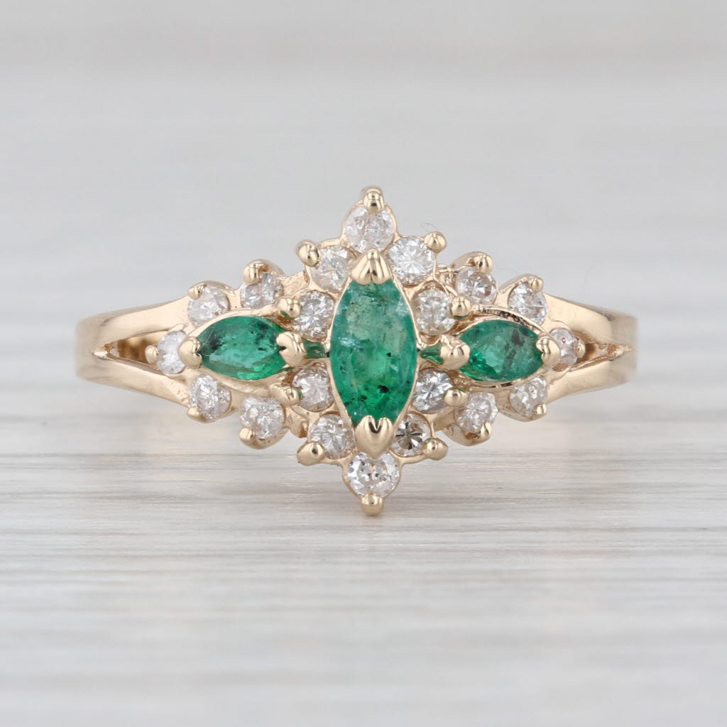 0.70ctw Marquise Emerald Diamond Halo Ring 14k Yellow Gold Size 8