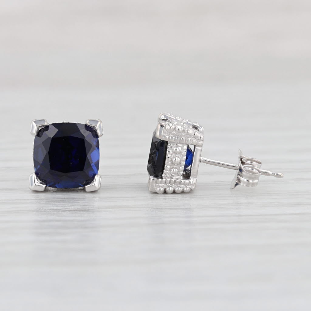 Light Gray 4.72ctw Lab Created Blue Sapphire Stud Earrings 14k White Gold