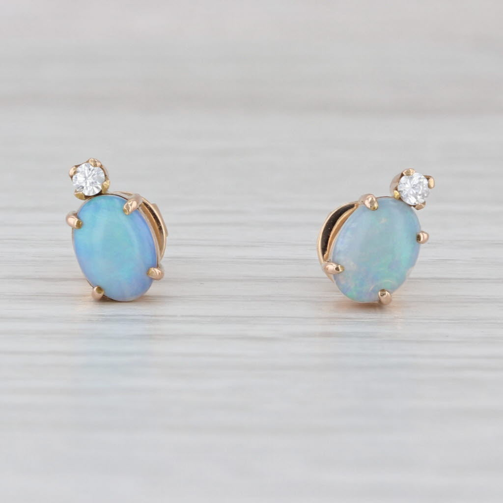 Cubic Zirconia Opal Stud Earrings 10k Rose Gold Cabochon Studs