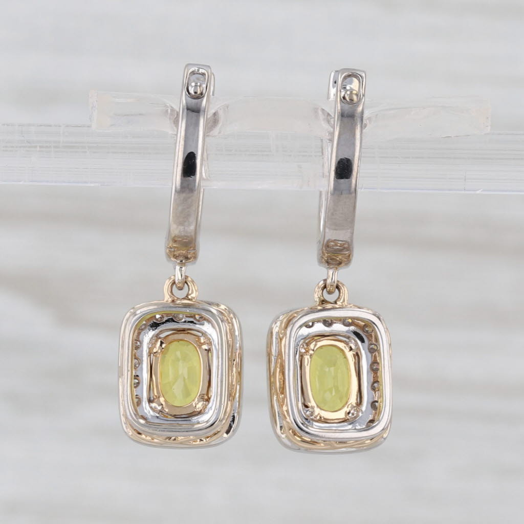 1.23cw Yellow Sapphire Diamond Halo Dangle Earrings 14k White Yellow Gold Hoops