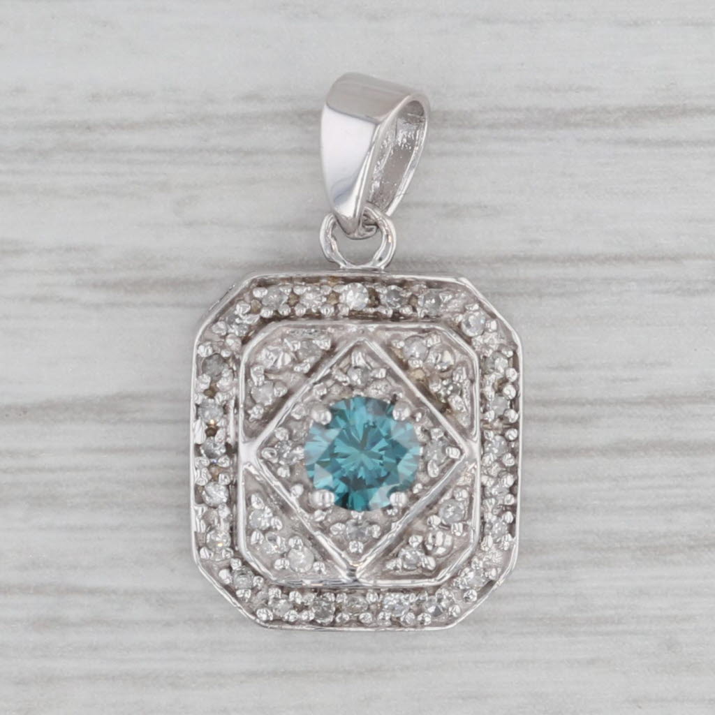 Gray 0.43ctw Teal Green White Diamond Pendant 14k White Gold