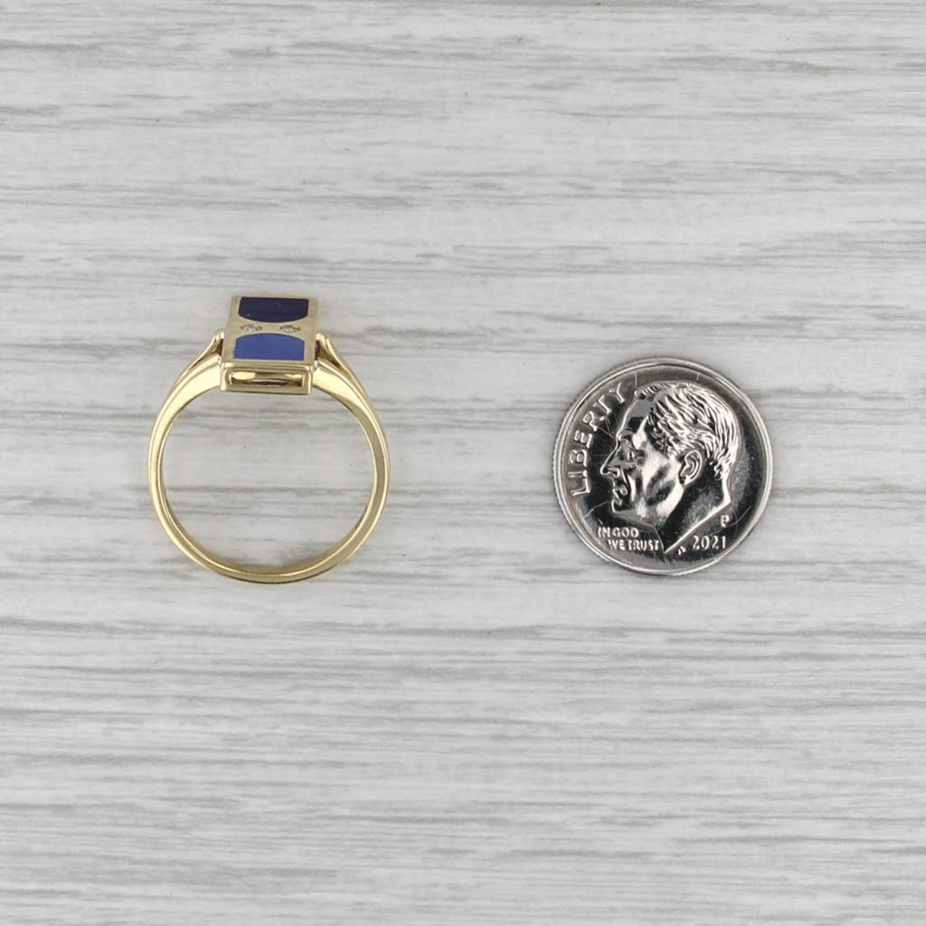 Italian Vibrant Blue Enamel Diamond Ring 18k Yellow Gold Size 6.75