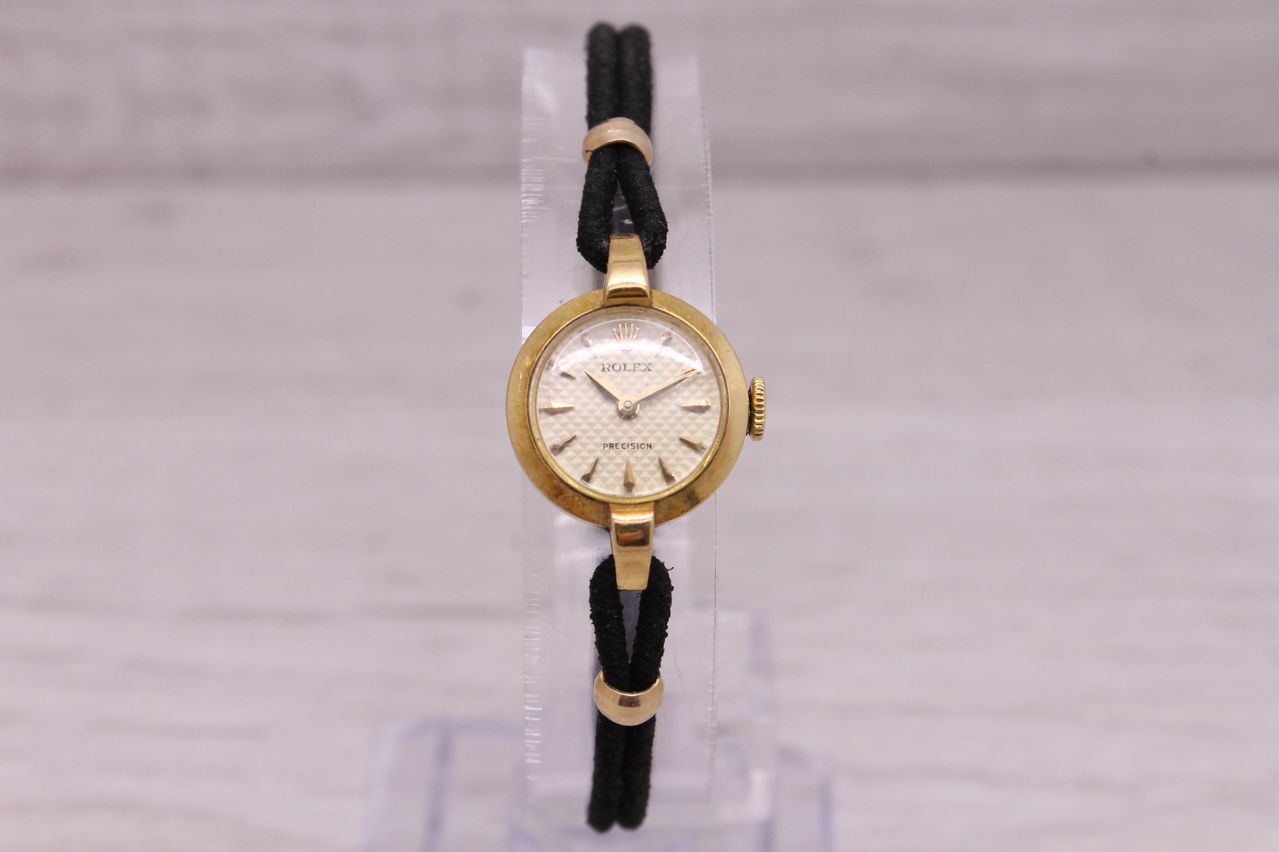 Gray Vintage 1950s Rolex Ladies ref.8106 18k Gold Cocktail Watch ORIGINAL Waffle Dial