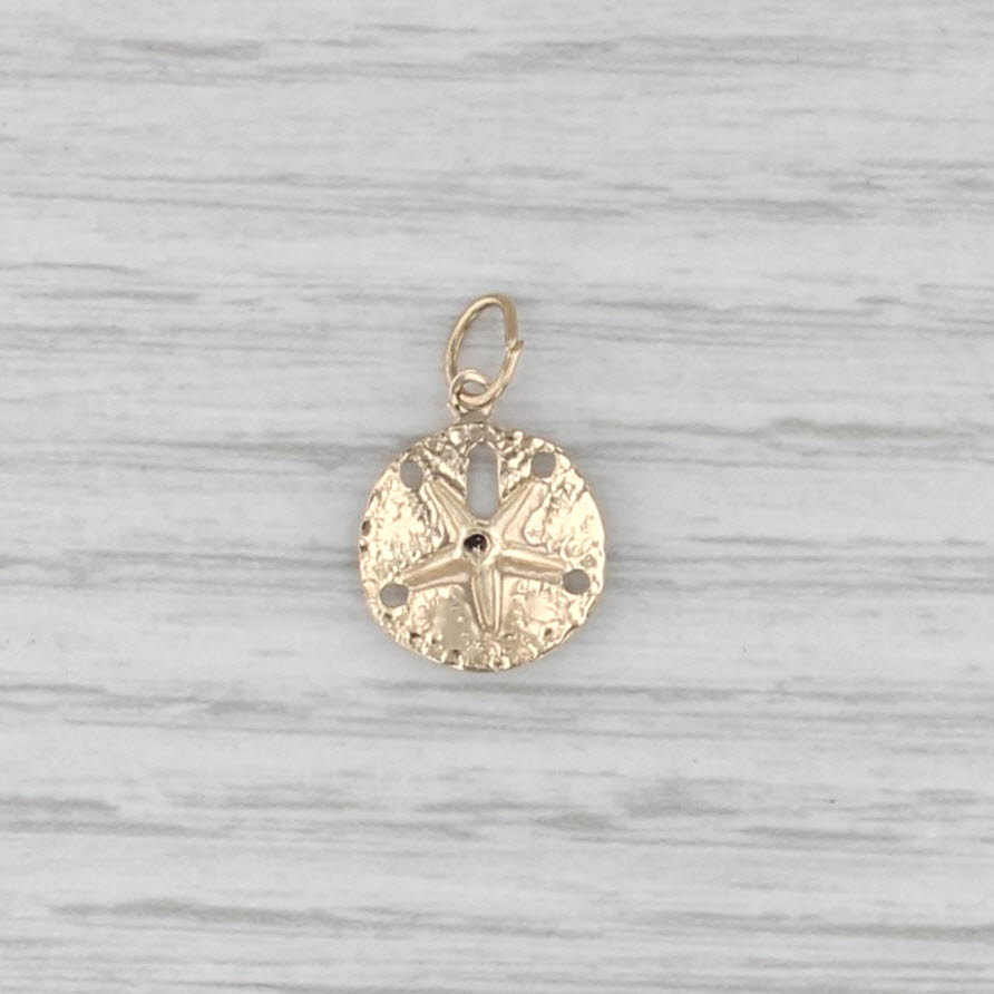 Small Sand Dollar Pendant 14k Yellow Gold Charm Nautical Jewelry