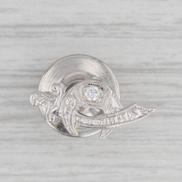Diamond Accented Shriners Pin 14k White Gold Masonic Scimitar Crescent Lapel