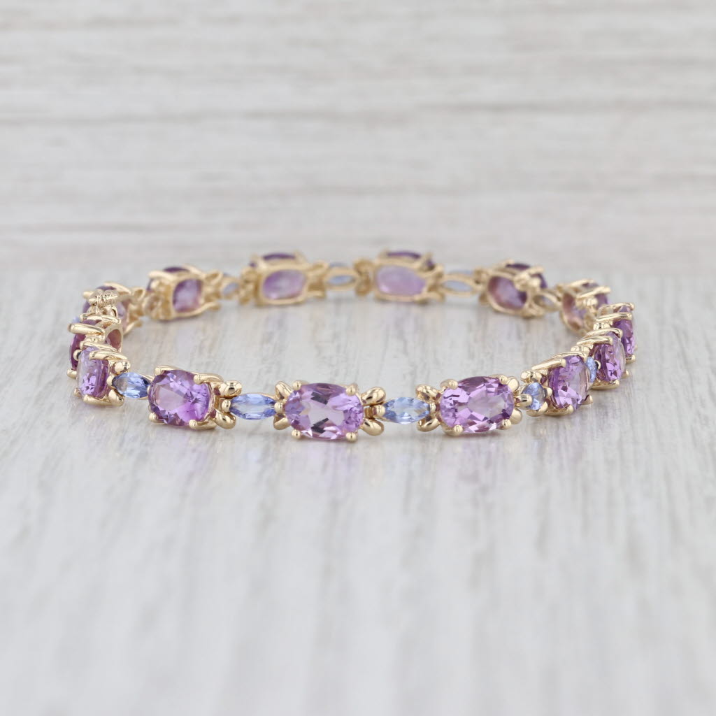 11.70ctw Amethyst Tanzanite Tennis Bracelet 10k Yellow Gold 7.5" 5.2mm