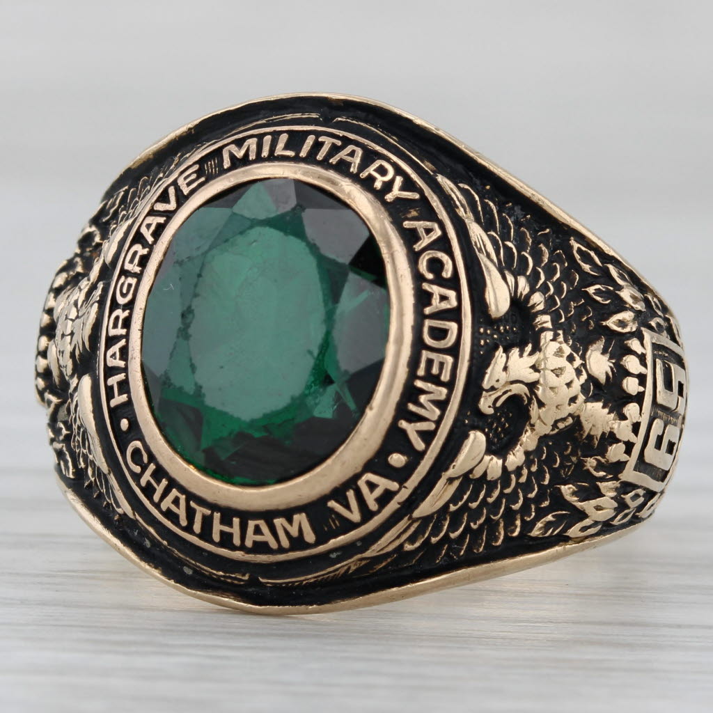 Dark Slate Gray Hargrave Military Academy 1965 Class Ring Lab Created Spinel 10k Yellow Gold